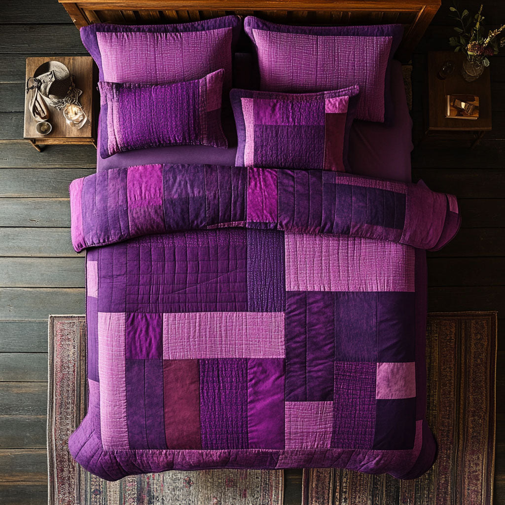 Purple Patchwork WX1302490CL Quilted Bedding Set