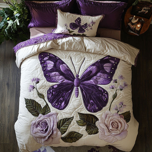 Purple Butterfly WX2402030CL Quilted Bedding Set
