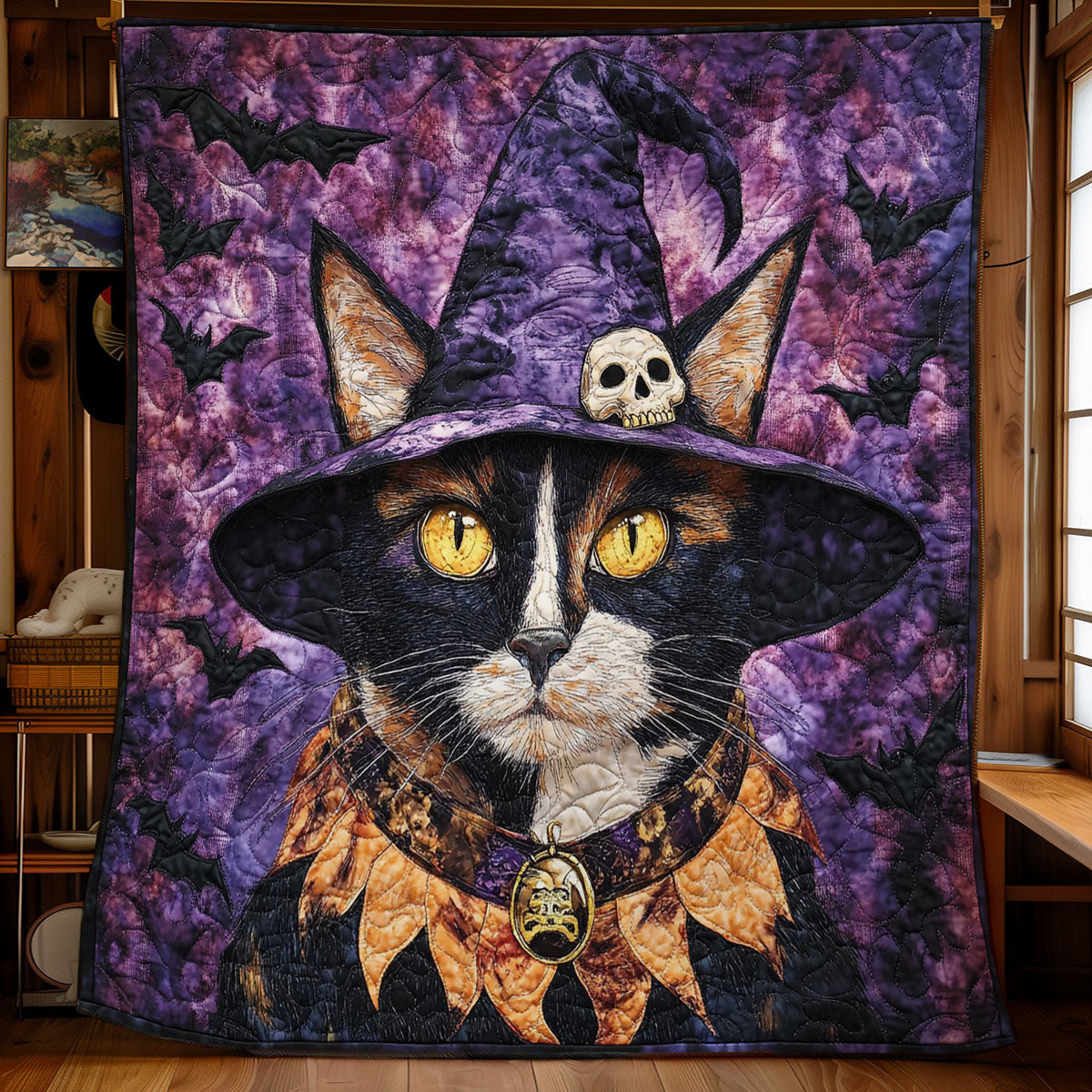 Purple Witch Hat Cat WY1001201CL Quilt Blanket