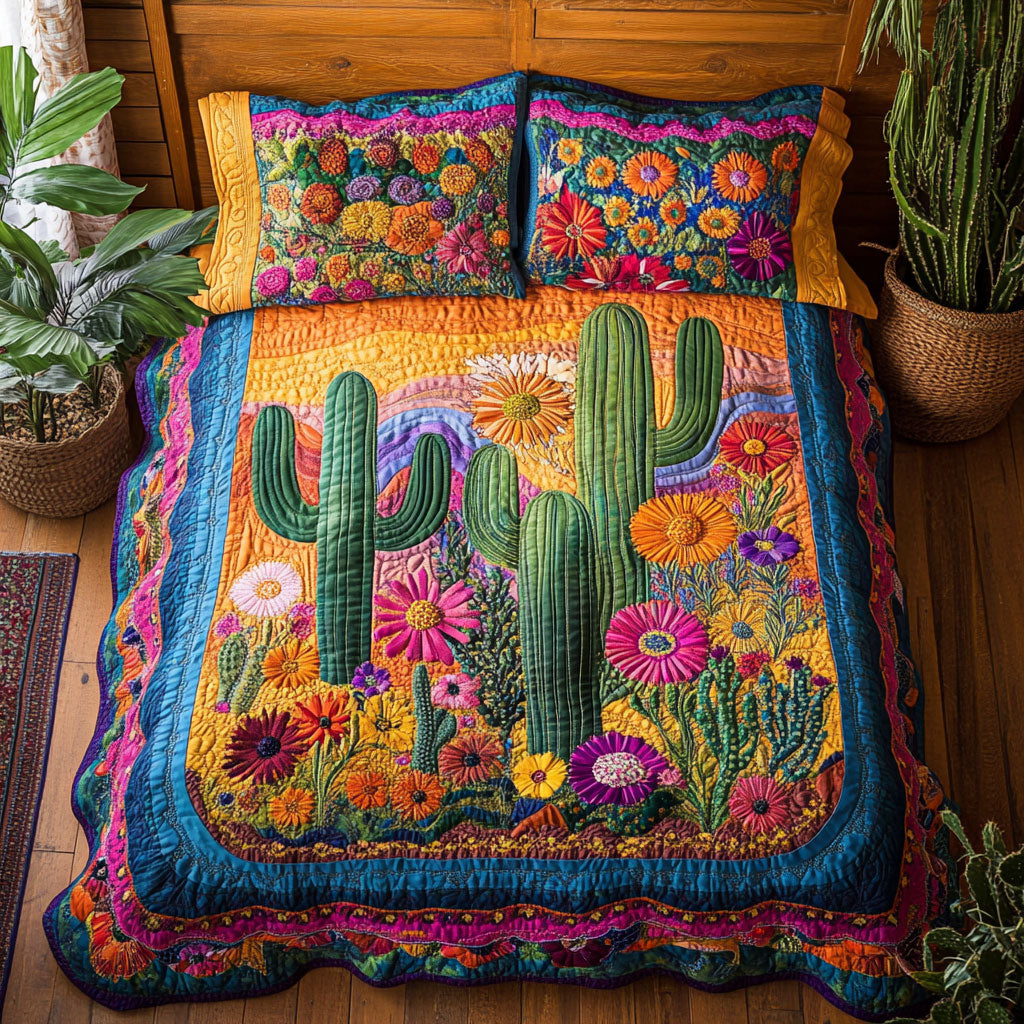 Vibrant Cactus WX2402042CL Quilted Bedding Set