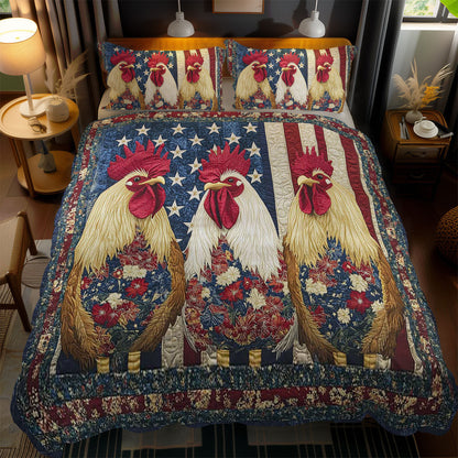 Patriotic Rooster WN1002076CL Quilted Bedding Set