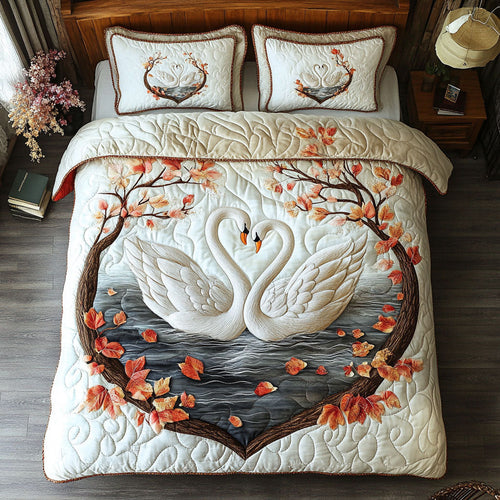 Couple Swans Heart WT0703089CL Quilted Bedding Set