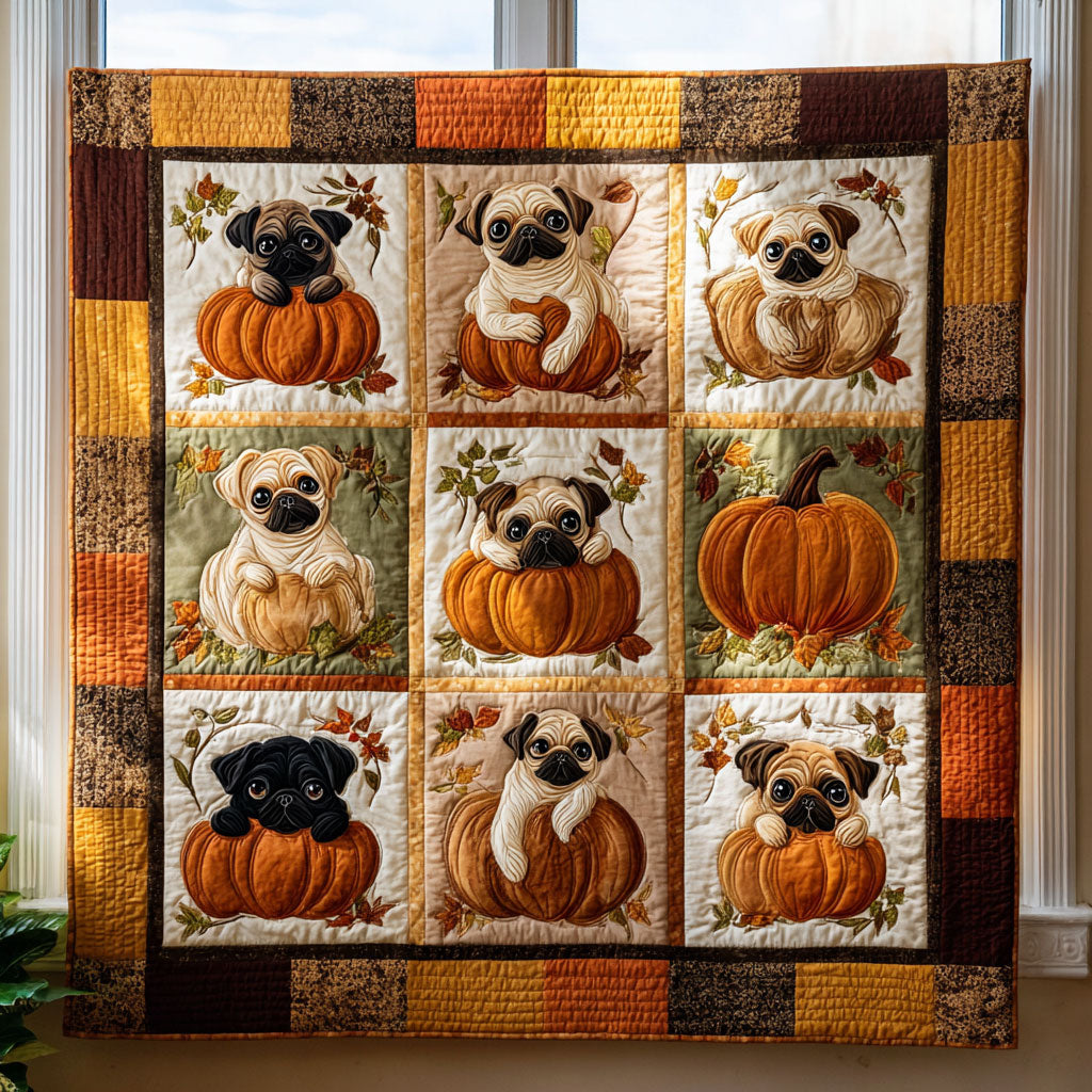 Autumn Pumpkin Pug CW2908053CL Quilt Blanket