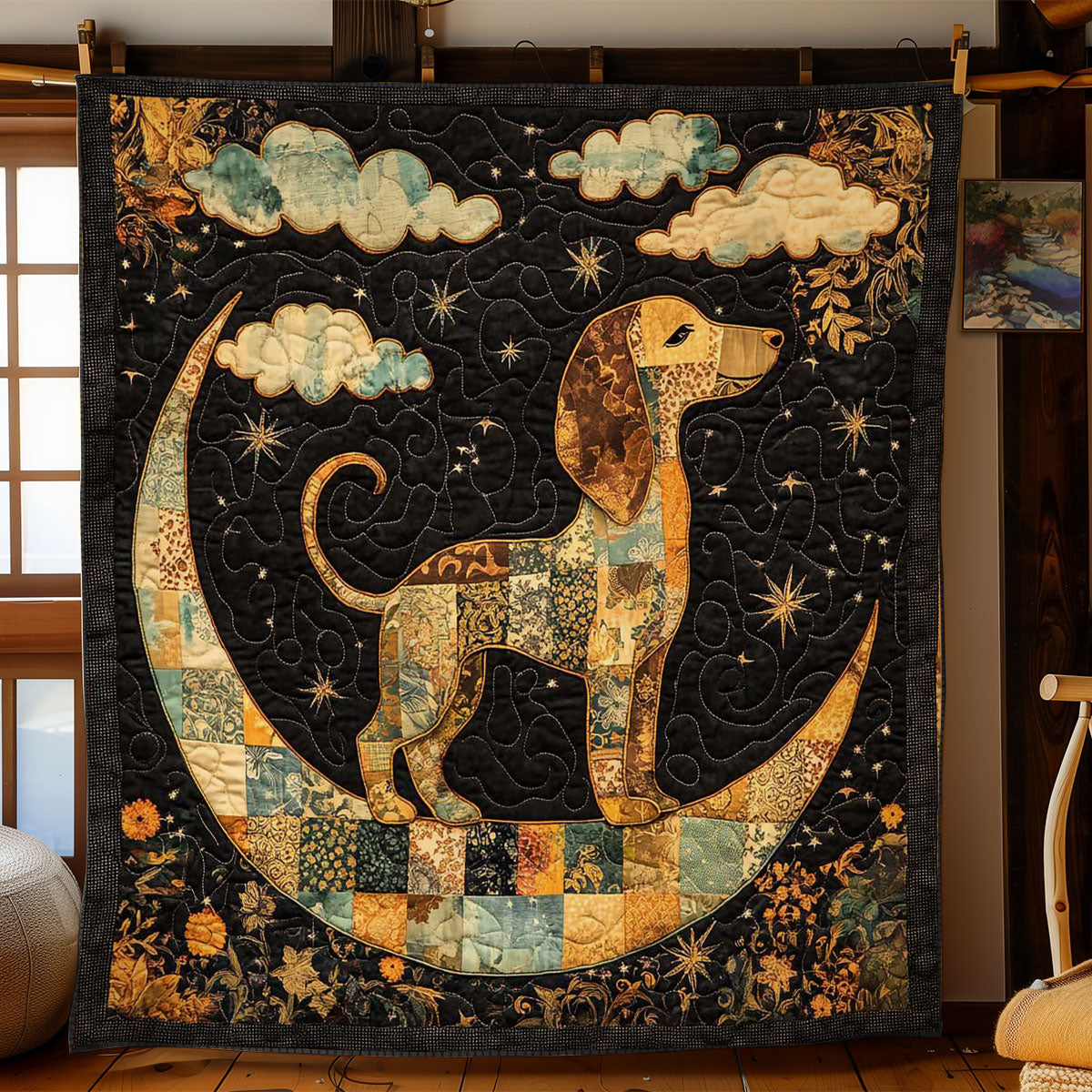 Dachshund On The Moon WN0601039CL Quilt Blanket