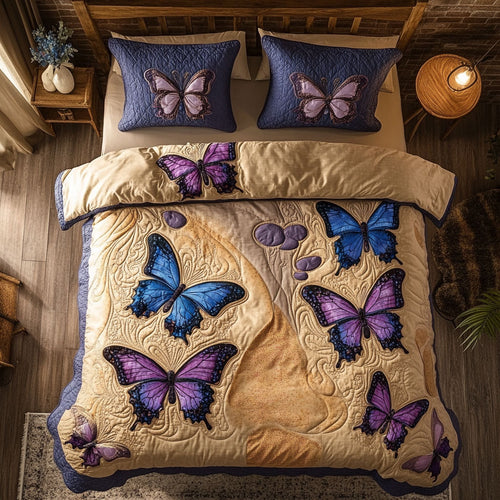 Butterfly Purple WT2702037CL Quilted Bedding Set