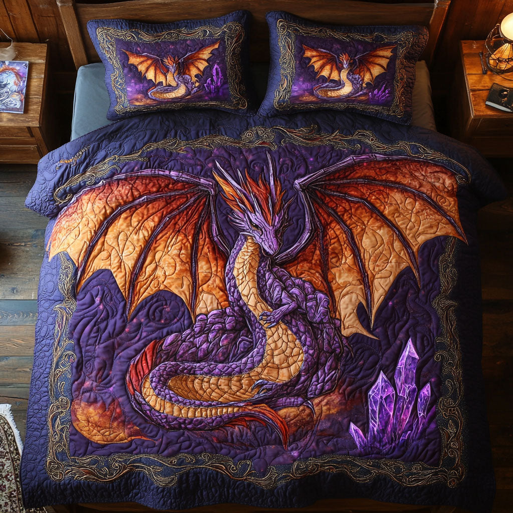Purple Crystal Dragon WY1802052CL Quilted Bedding Set