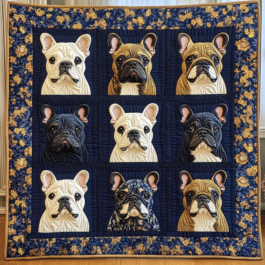 Navy Blue Bulldog WP2612025CL Quilt Blanket