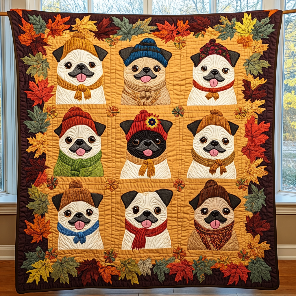 Autumn Pug Lovers WG1210006CL Quilt Blanket