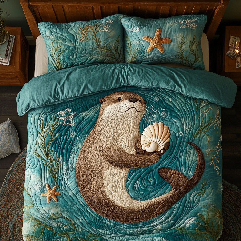 Adorable Otter WX0703002CL Quilted Bedding Set