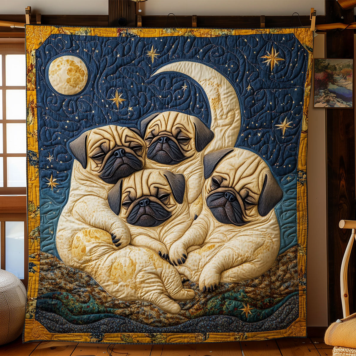 Sleeping Puppy Pugs WY1902099CL Quilt Blanket
