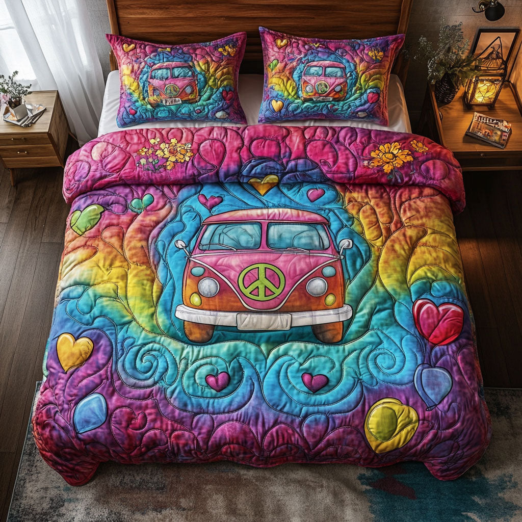 Rainbow Hippie Van WY1902034CL Quilted Bedding Set