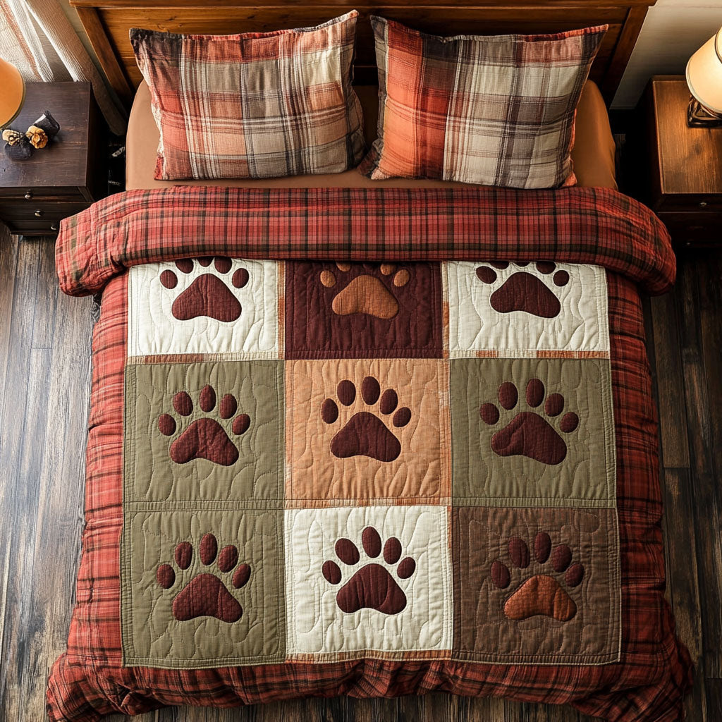 Autumn Dog Paw WX0603003CL Quilted Bedding Set