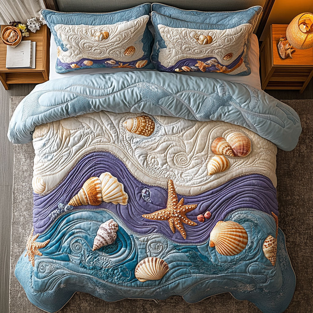 Azure Seashell WX0703006CL Quilted Bedding Set