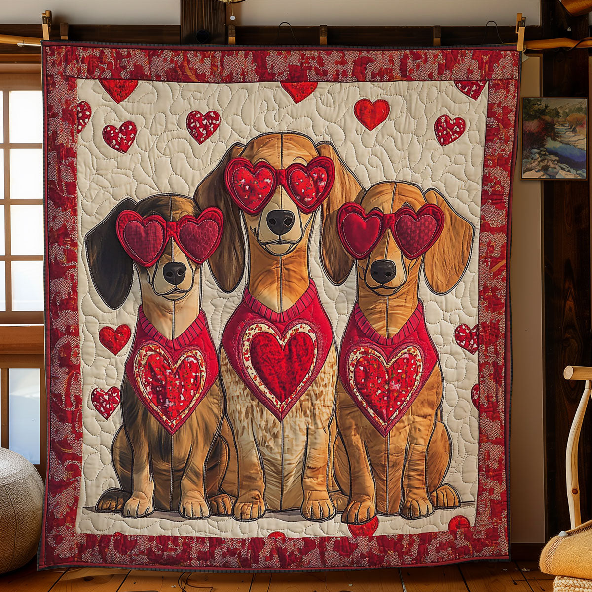 Valentine Dachshund WY0901063CL Quilt Blanket