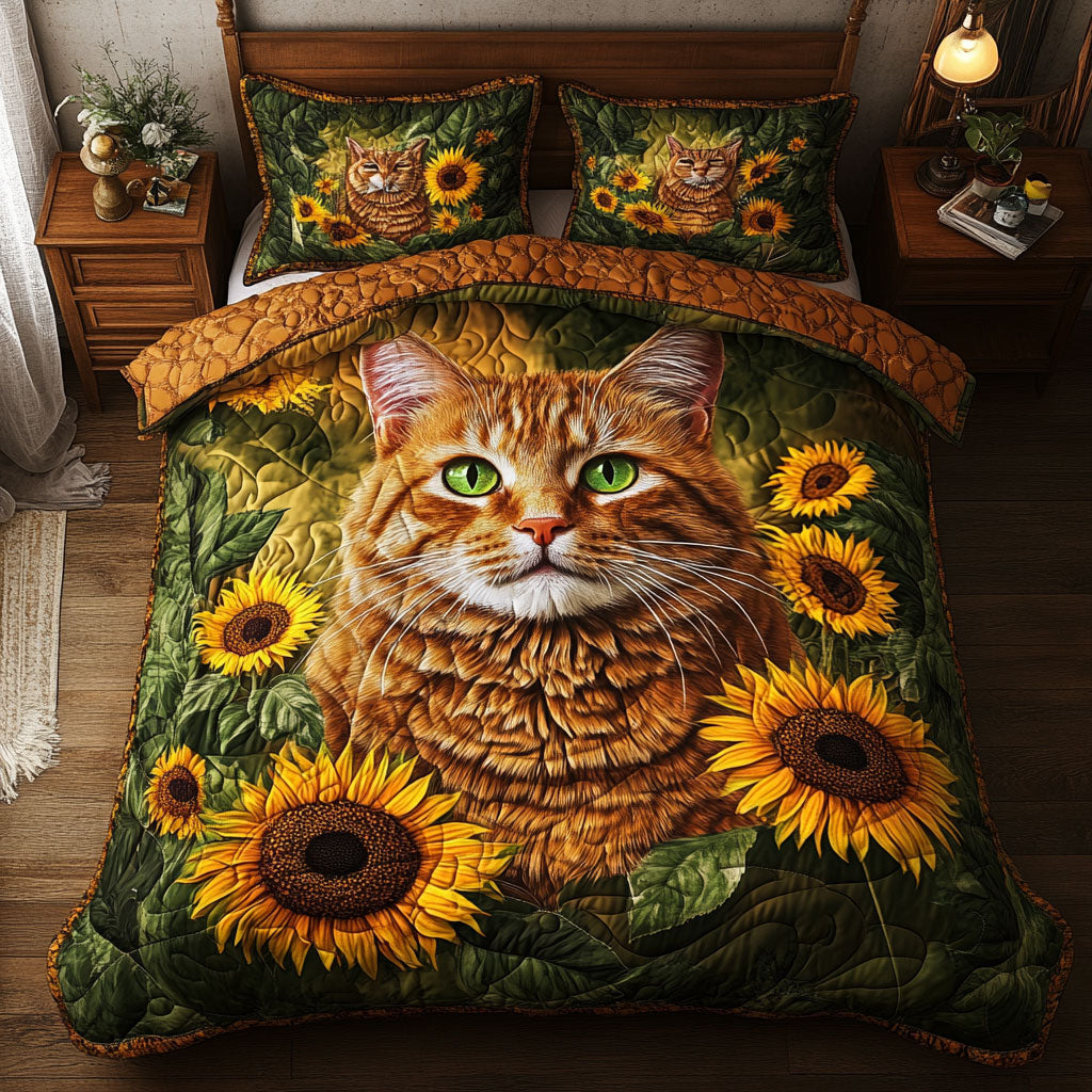 Orange Cat Sunflower WT2702021CL Quilted Bedding Set