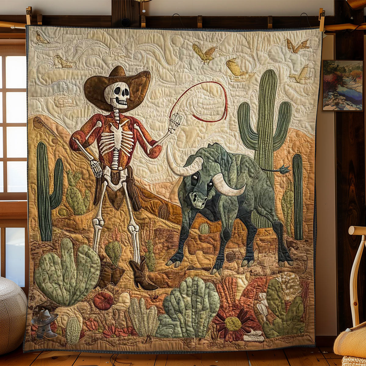 Skeleton Cowboy And Bull WN0411034CL Quilt Blanket