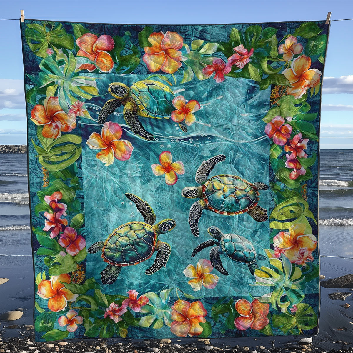 Tropical Turtles And Plumeria WJ1308021CL Quilt Blanket