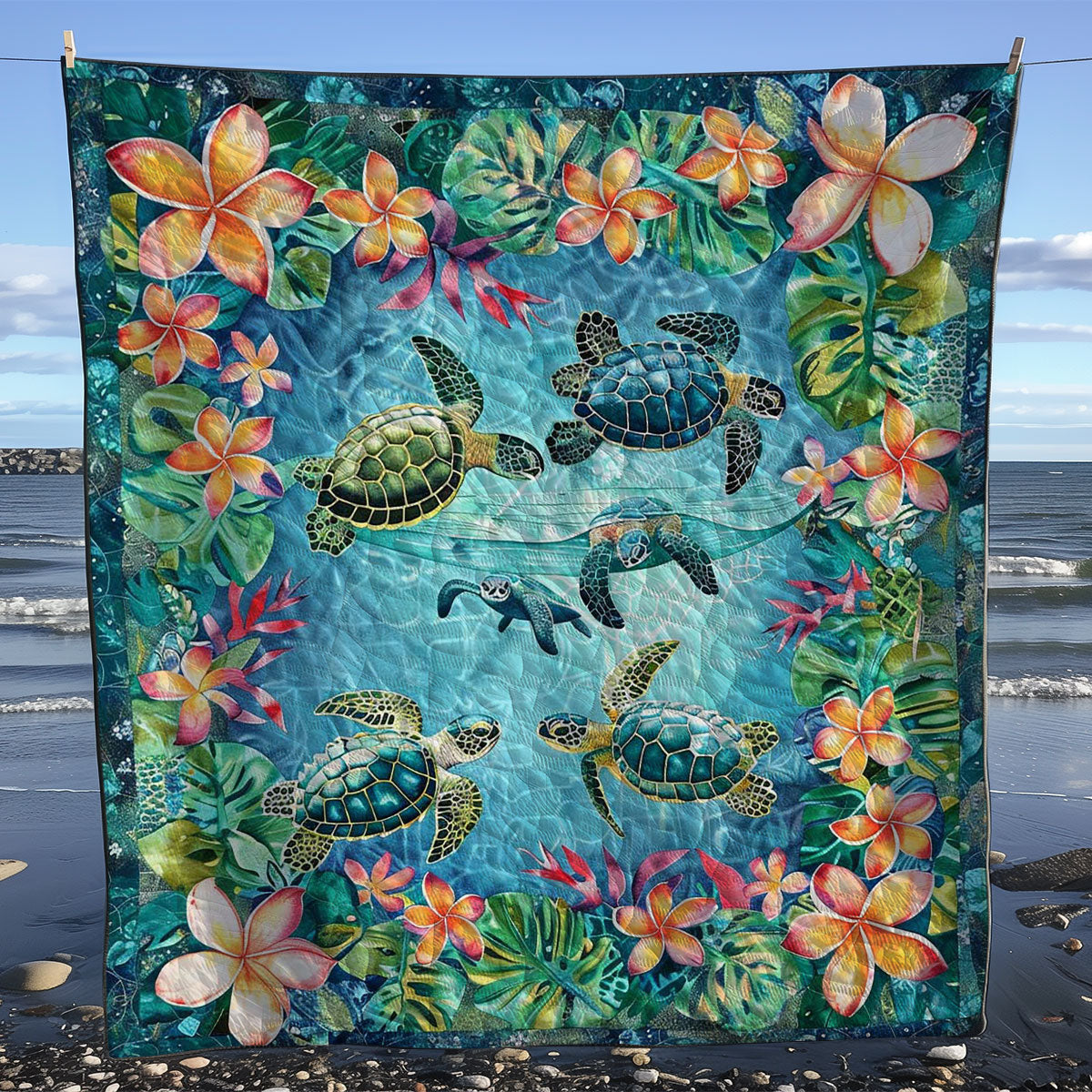 Tropical Turtles And Plumeria WJ1508021CL Quilt Blanket