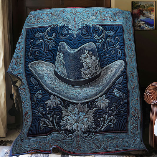 Navy Cowboy Hat WY0202041CL Quilt Blanket