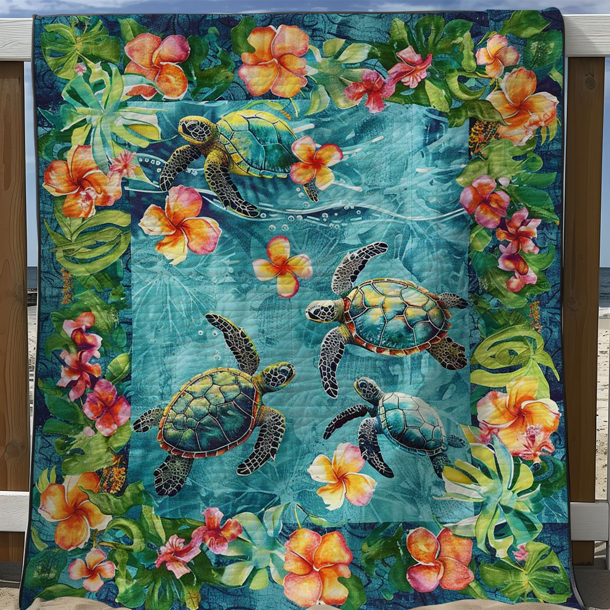 Tropical Turtles And Plumeria WJ1308021CL Quilt Blanket