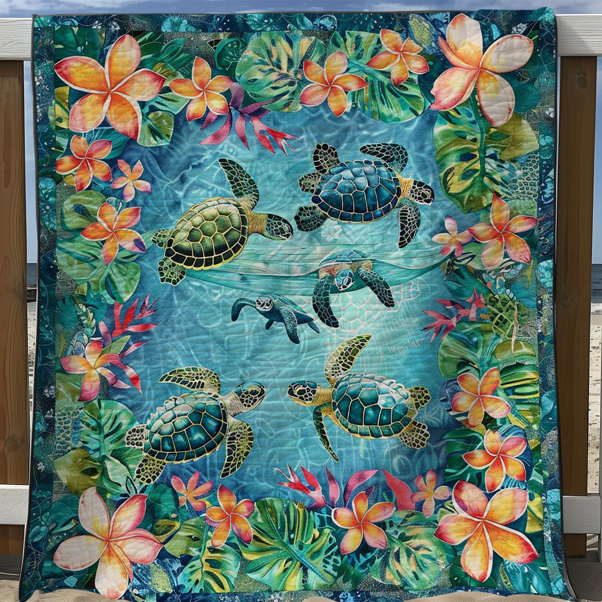 Tropical Turtles And Plumeria WJ1508021CL Quilt Blanket