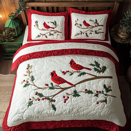 Red Berries And Cardinals XR1902007CL Quilted Bedding Set