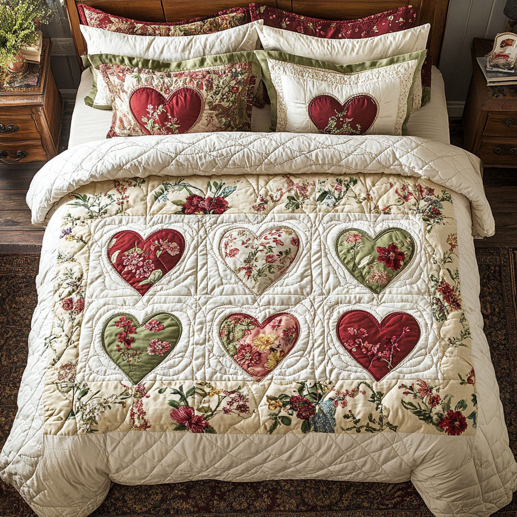 Vintage Flower Hearts WY1402075CL Quilted Bedding Set