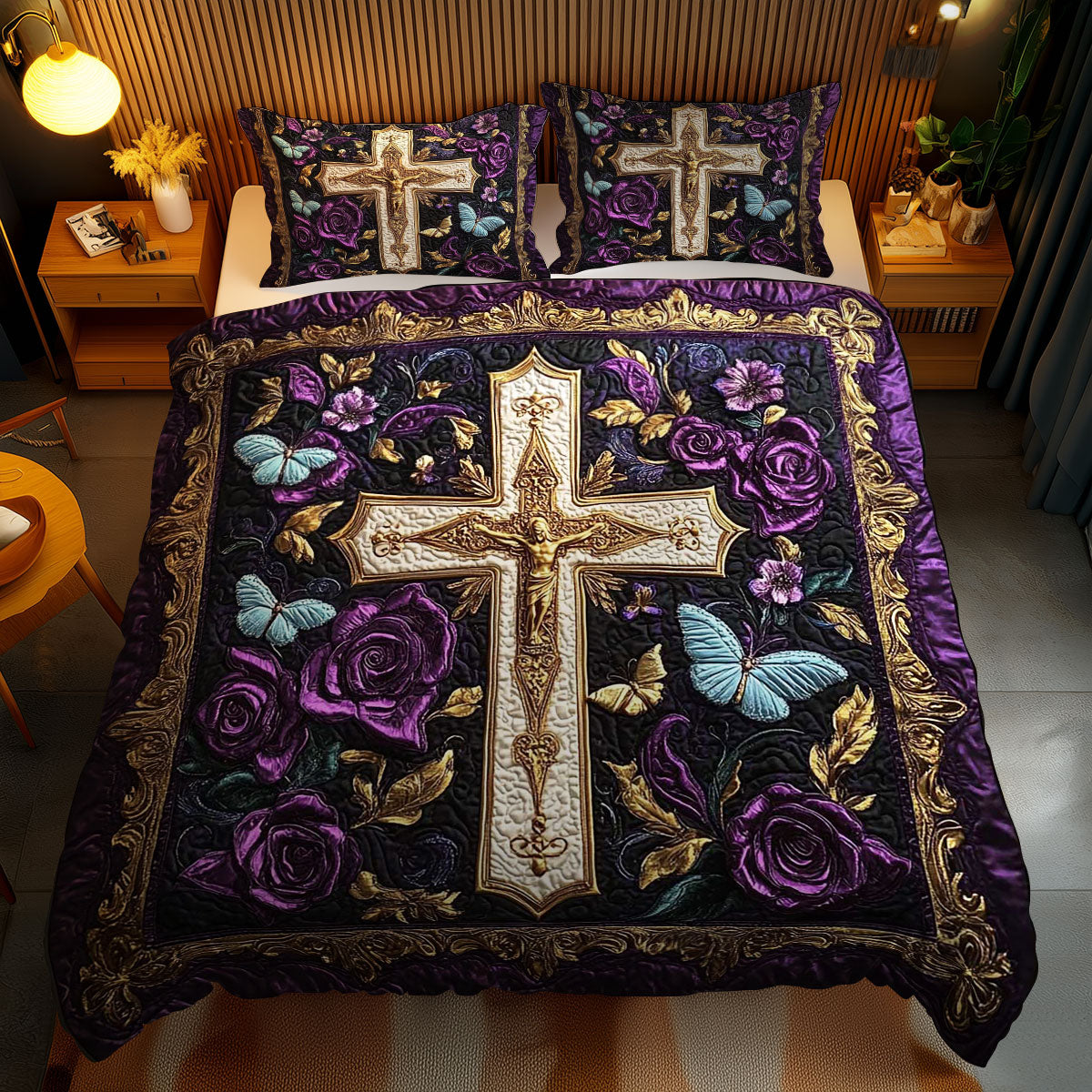 Peaceful Cross WN1202076CL Quilted Bedding Set