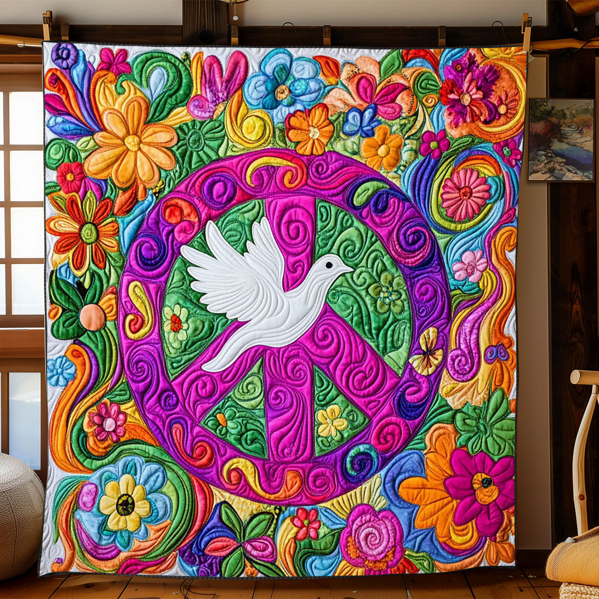 Hippie Peace Dove WJ0602014CL Quilt Blanket