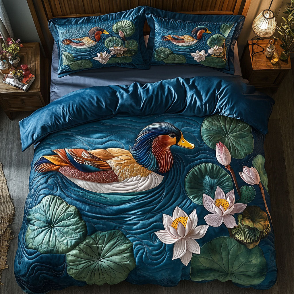 Lotus Mandarin Duck WJ1802027CL Quilted Bedding Set