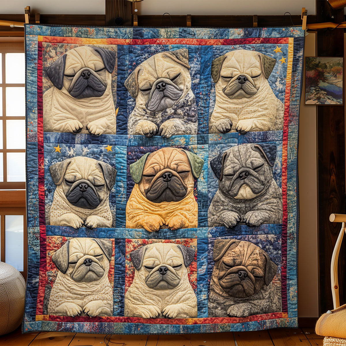 Sleeping Pugs WY1902096CL Quilt Blanket