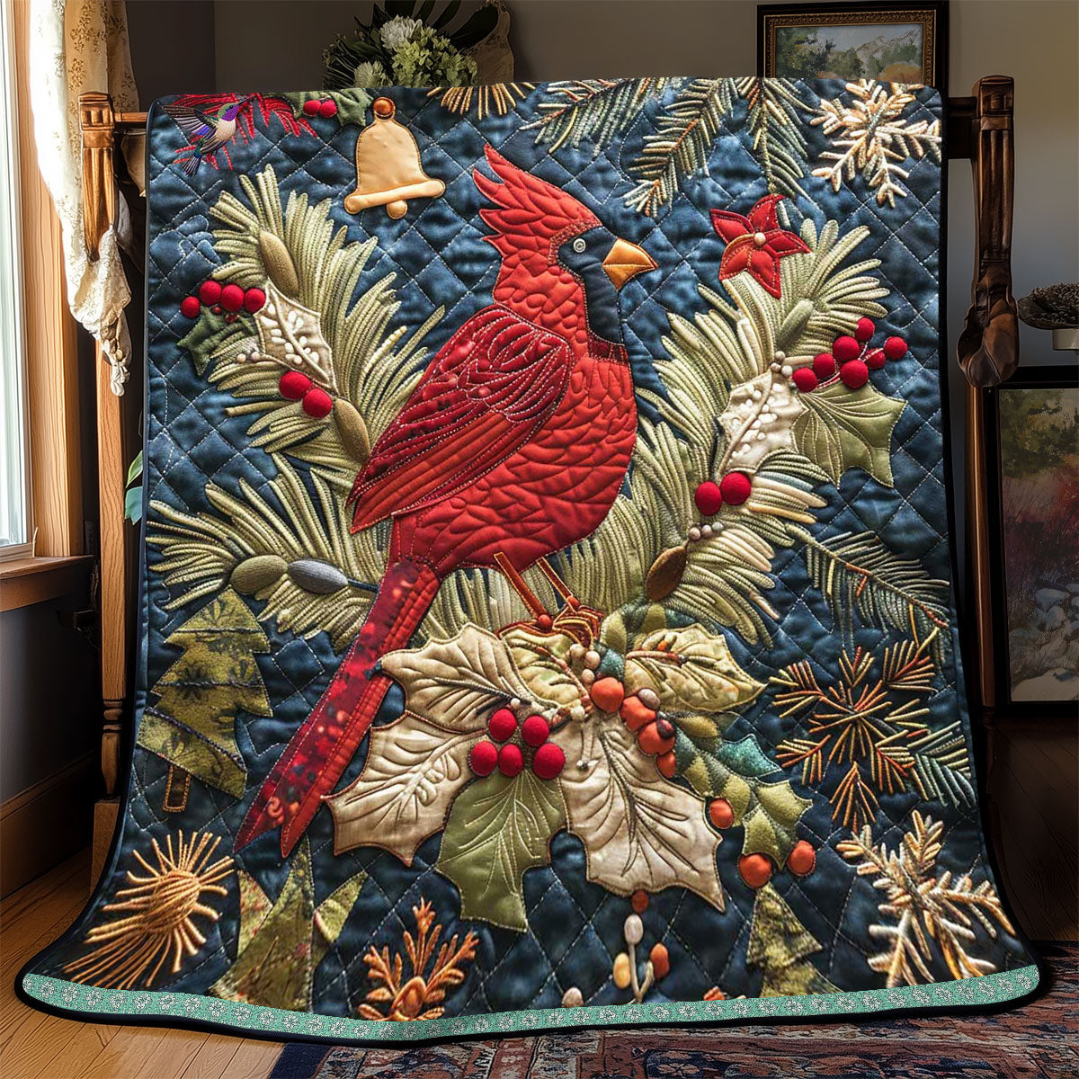 Cardinal Christmas Bell WP2110003CL Quilt Blanket