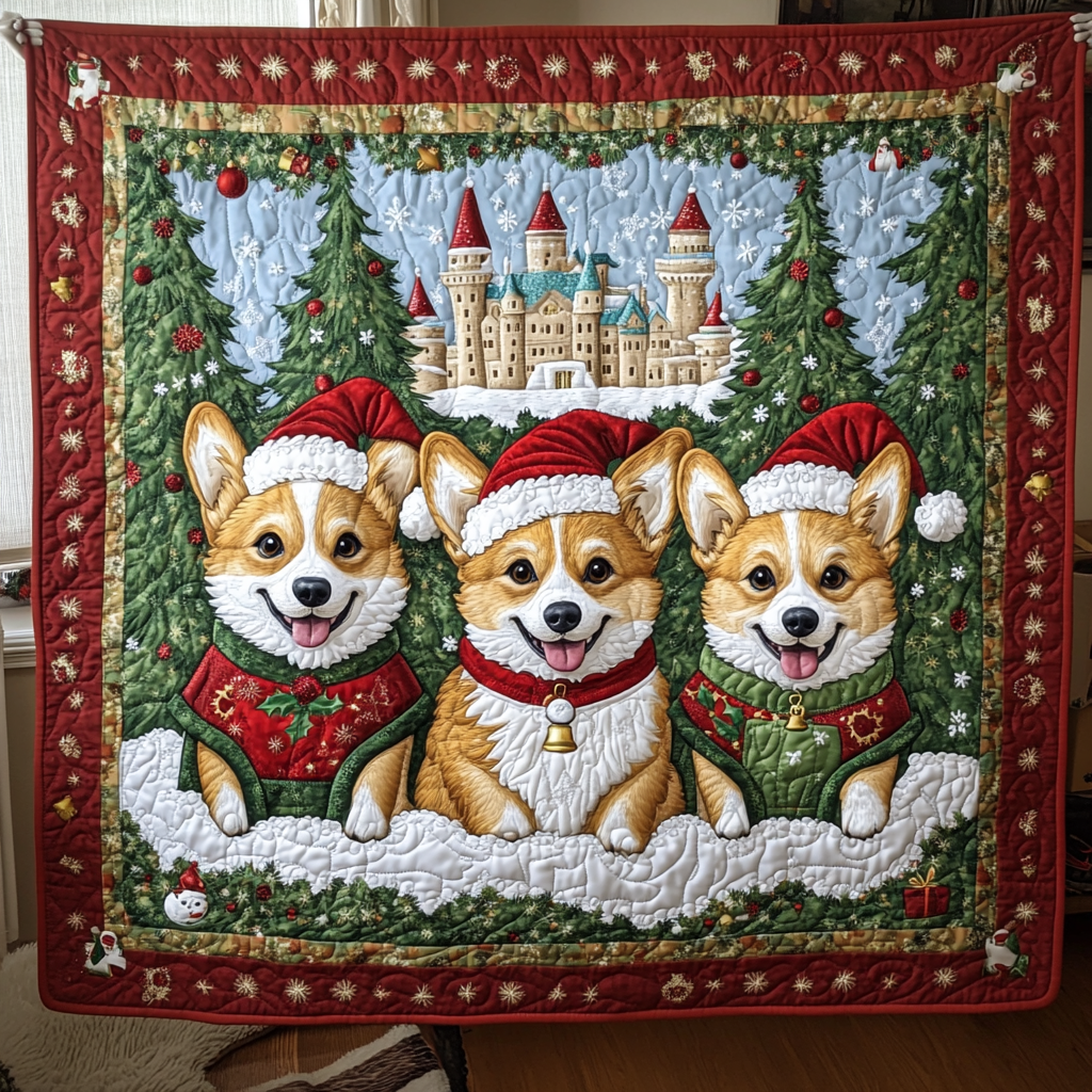 Corgi In Snow XR2409017CL Quilt Blanket