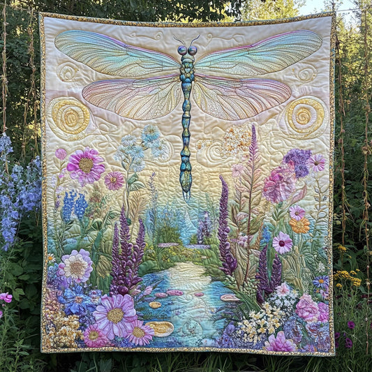 Dragonfly Blooming Flowers WT2702133CL Quilt Blanket