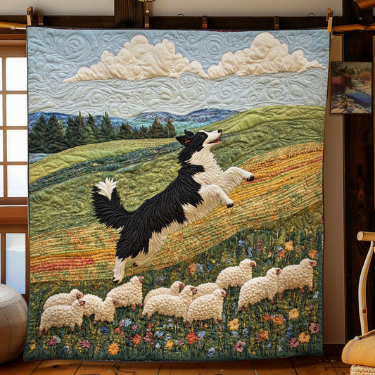 Border Collie Meadow WN0601093CL Quilt Blanket