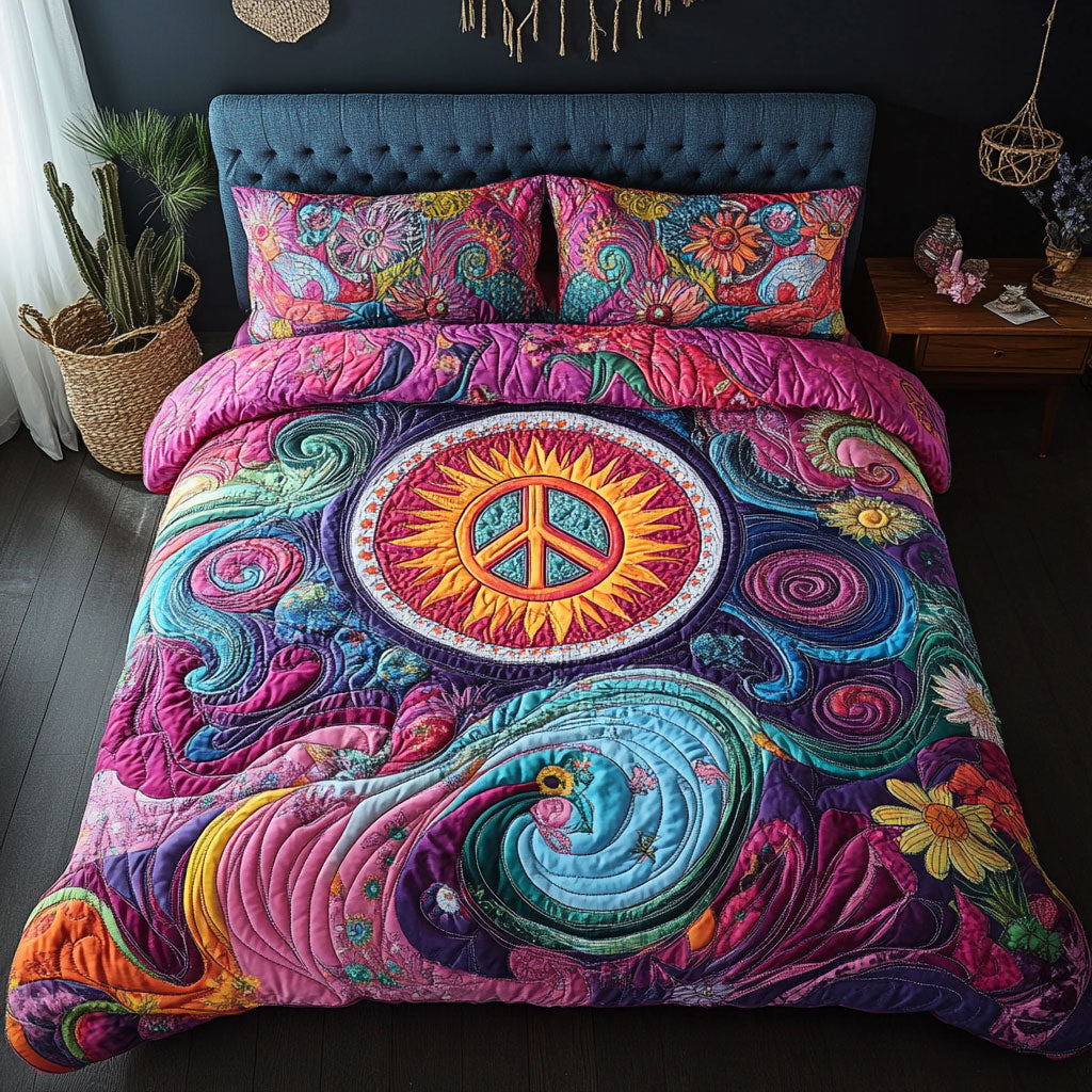 Hippie Peace Sign WY1902017CL Quilted Bedding Set