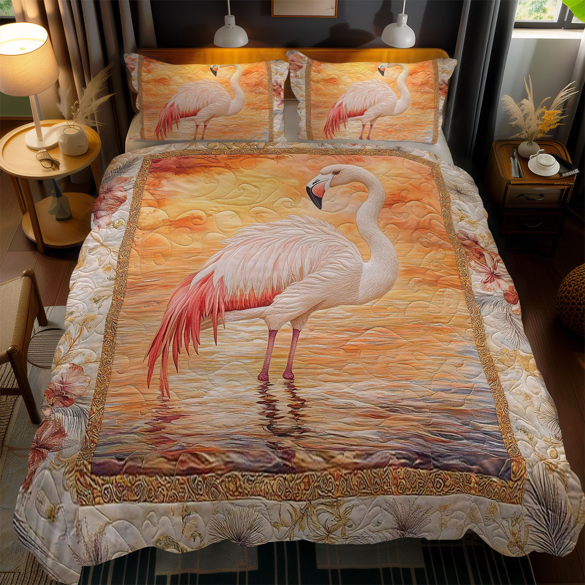 Dreamy Flamingo WN1102049CL Quilted Bedding Set