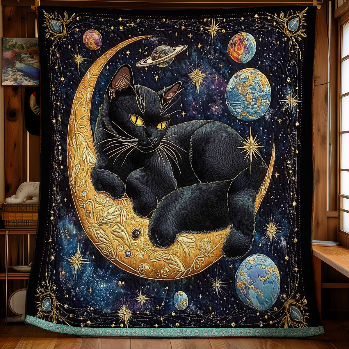 Cat In Moonlight WX1311007CL Quilt Blanket