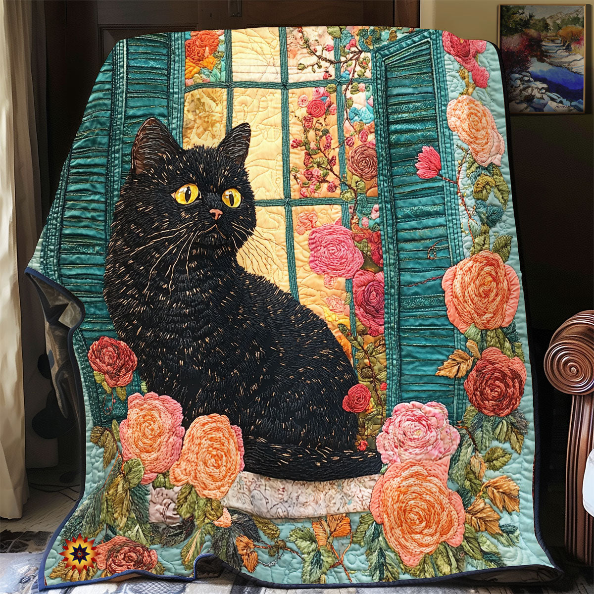 Black Cat By The Window WU1812025CL Quilt Blanket