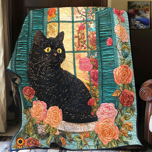 Black Cat By The Window WU1812025CL Quilt Blanket