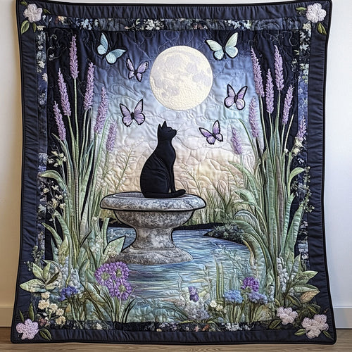 Black Cat Enchanted Garden Paws WU1303030CL Quilt Blanket