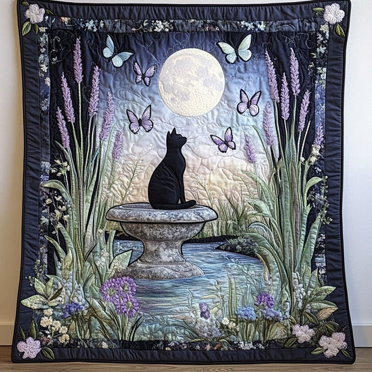 Black Cat Enchanted Garden Paws WU1303030CL Quilt Blanket