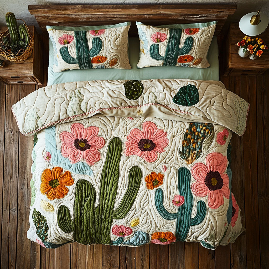 Blooming Cactus WX0603013CL Quilted Bedding Set