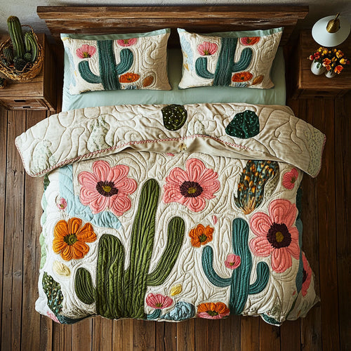 Blooming Cactus WX0603013CL Quilted Bedding Set