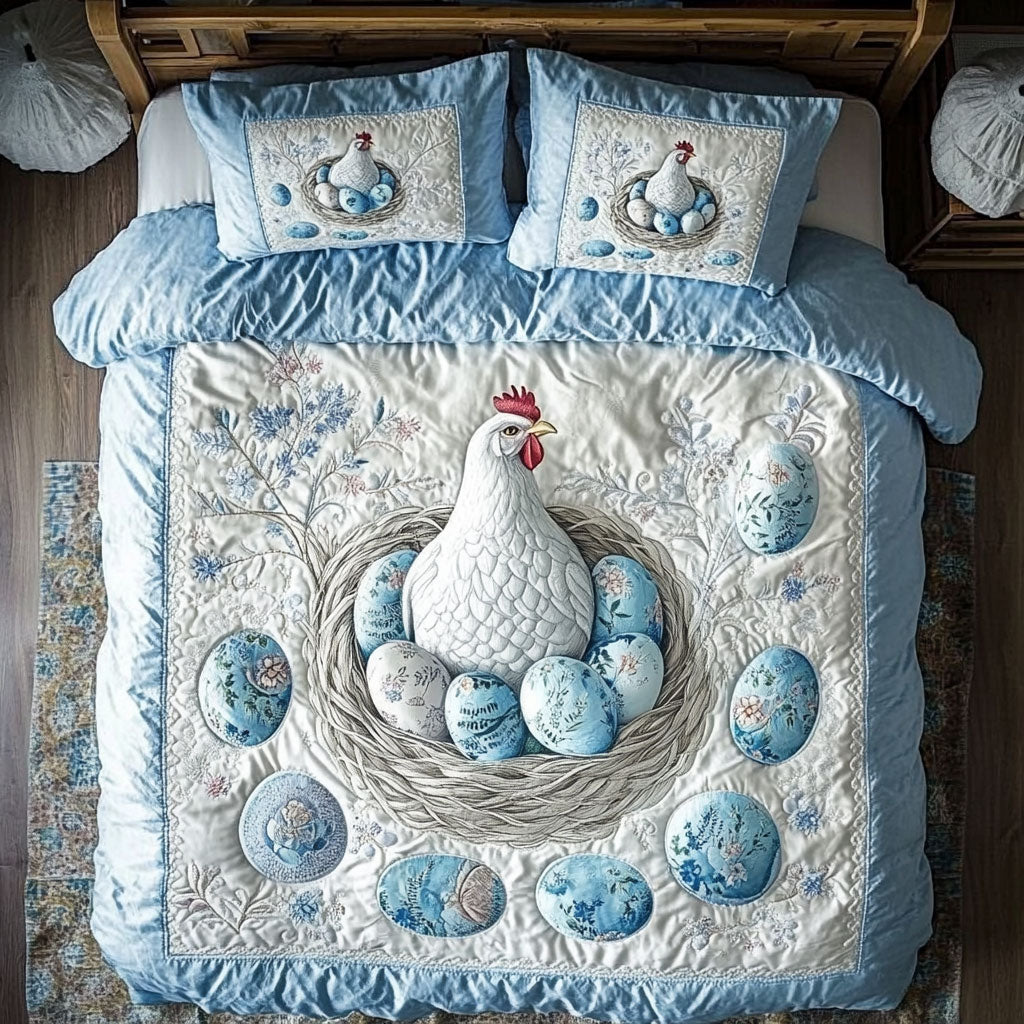 Blue Chicken Egg WX0803163CL Quilted Bedding Set