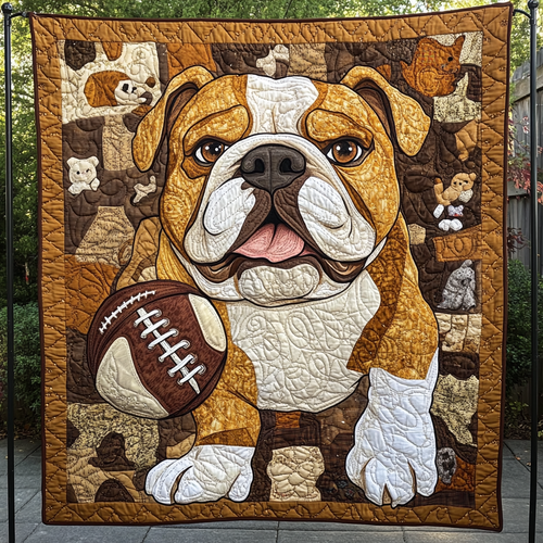 Bulldog Playing With Balls WU1601024CL Quilt Blanket