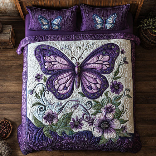 Butterfly Purple WX0403011CL Quilted Bedding Set