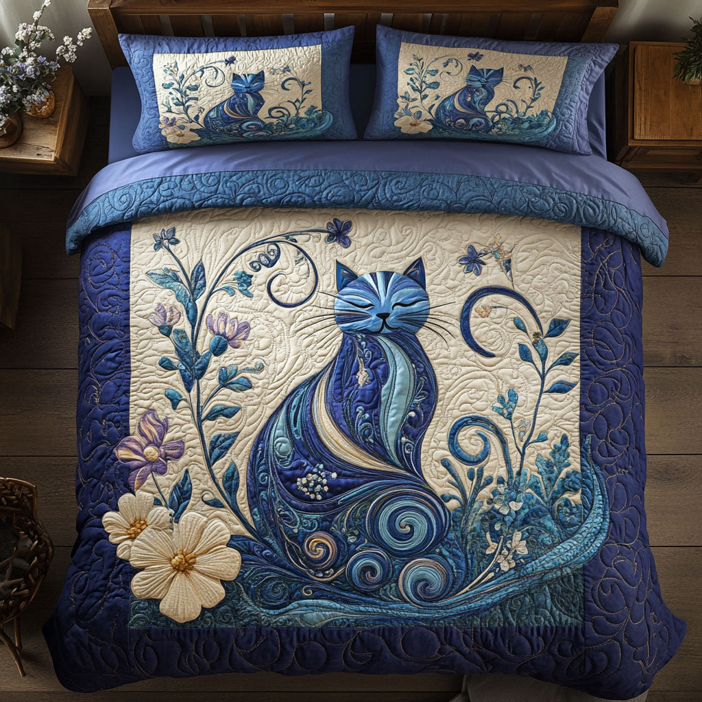 Enchanted Cat Garden WY0803076CL Quilted Bedding Set