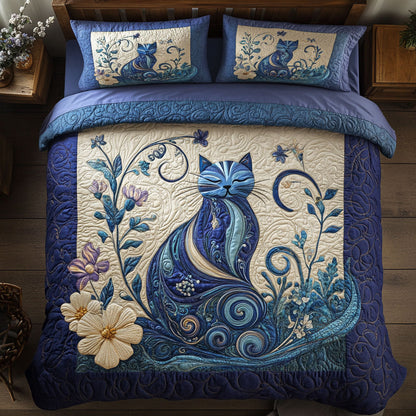 Enchanted Cat Garden WY0803076CL Quilted Bedding Set