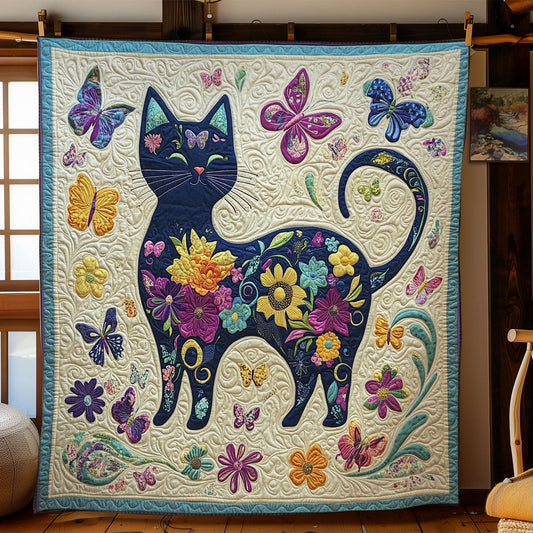 Cat In Flower Garden WY1002029CL Quilt Blanket